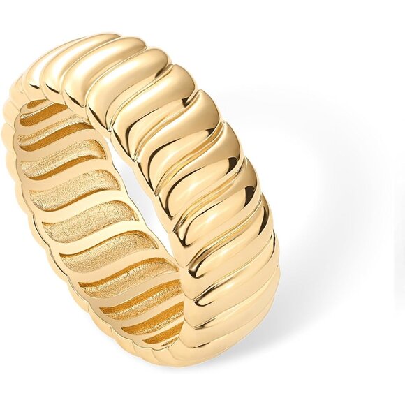 Women's Yellow Gold 14K Plated Chunky Statement Ring Chunky Stackable Wide Band - Picture 3 of 6